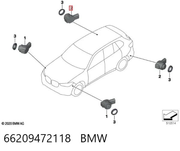 Sensor de estacionamento, kit de instalação 66209472118 BMW