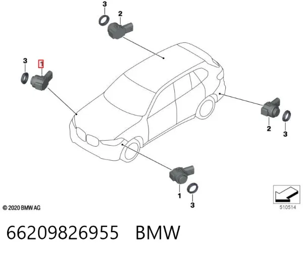 Sensor dianteiro lateral de sinalização de estacionamento (sensor de estacionamento) 66209826955 BMW