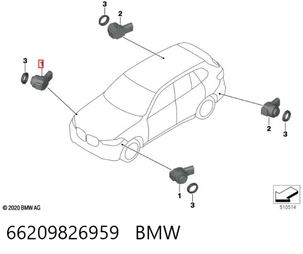 Sensor dianteiro lateral de sinalização de estacionamento (sensor de estacionamento) 66209826959 BMW