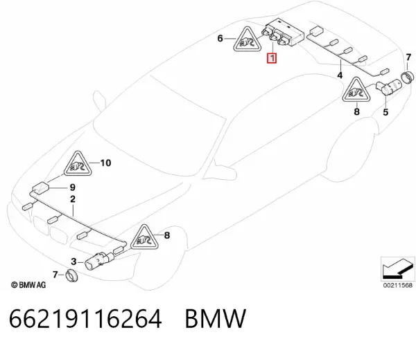 Módulo de direção (Centralina eletrônica) de sensor de estacionamento 66219116264 BMW