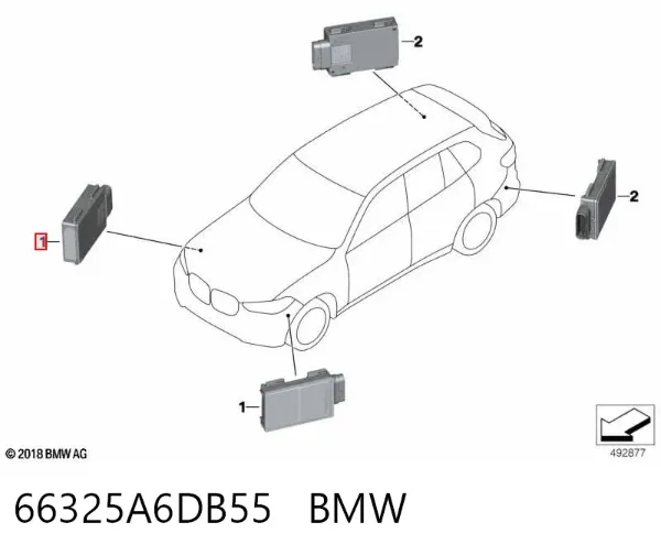 Sensor traseiro de controlo da zona morta 66325A6DB55 BMW