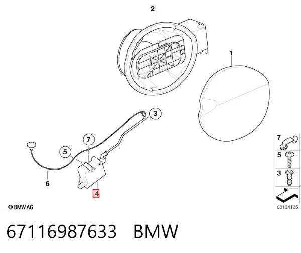 Fecho de abertura do alcapão do tanque de combustível 67116987633 BMW