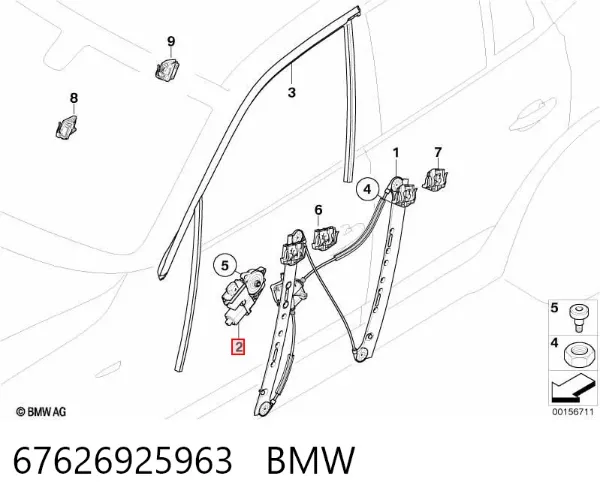 Motor de acionamento de vidro da porta dianteira esquerda 67626925963 BMW