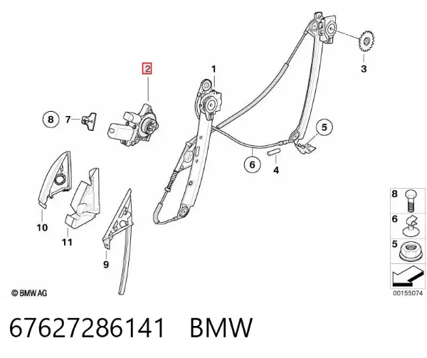 Motor de acionamento de vidro da porta dianteira esquerda 67627286141 BMW