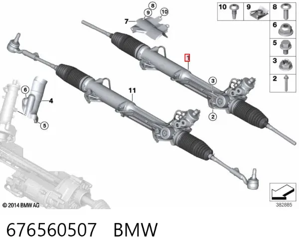 Cremalheira da direção 676560507 BMW