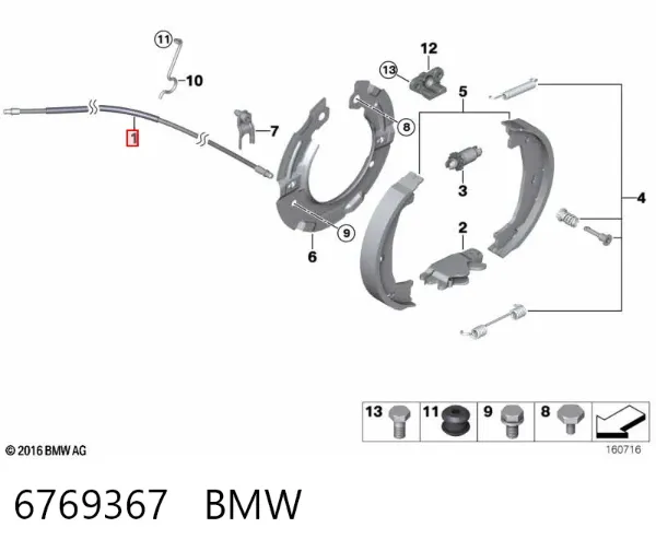 Cabo traseiro direito/esquerdo do freio de estacionamento 6769367 BMW