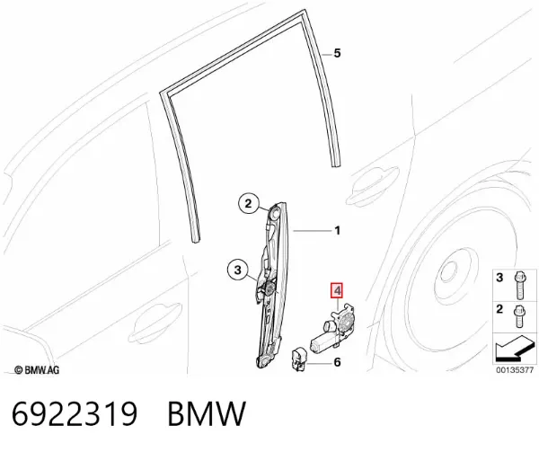 Motor de acionamento de vidro da porta traseira esquerda 6922319 BMW
