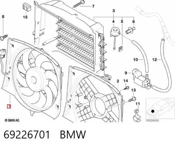 Difusor do radiador de esfriamento, montado com motor e roda de aletas 69226701 BMW