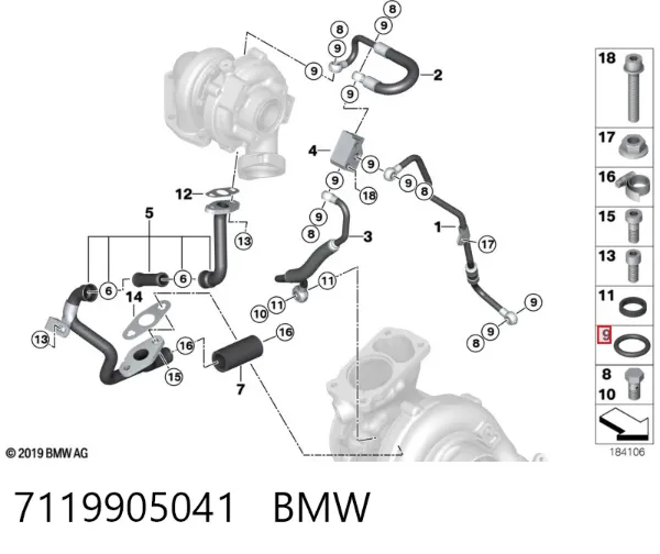 Vedante de mangueira de fornecimento de óleo de turbina 7119905041 BMW