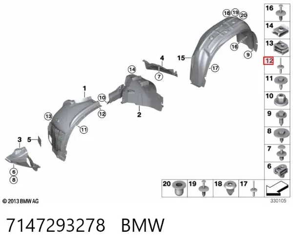 Braçadeira de moldura do pára-lama 7147293278 BMW