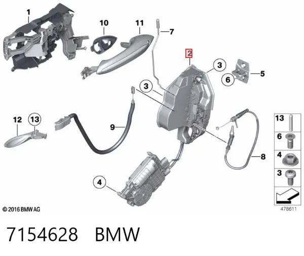 Fecho da porta dianteira direita 7154628 BMW
