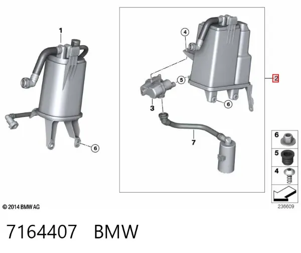 Adsorvedor dos vapores de combustível 7164407 BMW