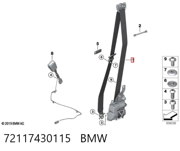 Correia de segurança dianteira esquerda 72117430115 BMW