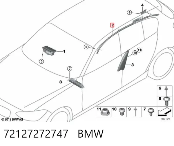 Cinto de segurança (AIRBAG) de estore lateral esquerdo 72127272747 BMW