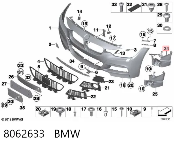 Consola de fixação das luzes de nevoeiro esquerdas 8062633 BMW