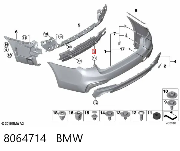 Consola central do pára-choque traseiro 8064714 BMW