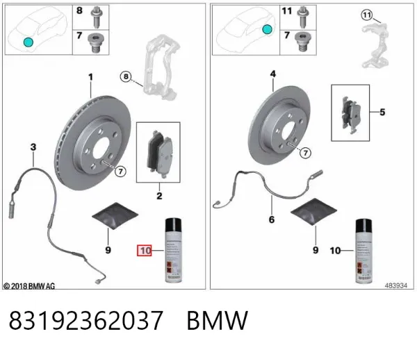 Limpador dos sistemas de frenagem 83192362037 BMW