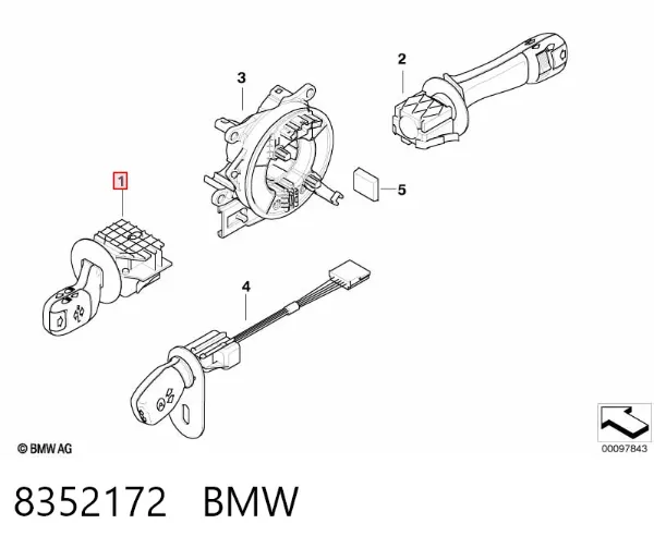 Comutador esquerdo instalado na coluna da direção 8352172 BMW