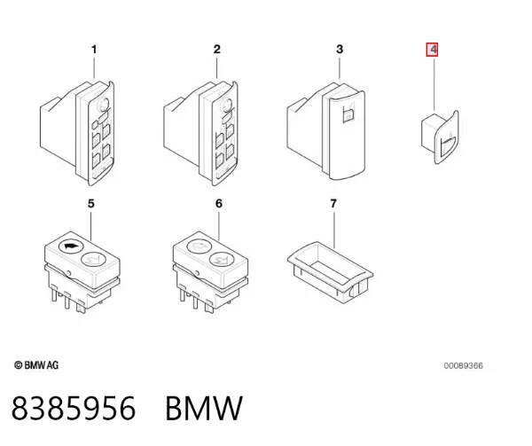 Botão traseiro direito de ativação de motor de acionamento de vidro 8385956 BMW