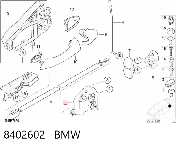 Fecho da porta traseira direita 8402602 BMW