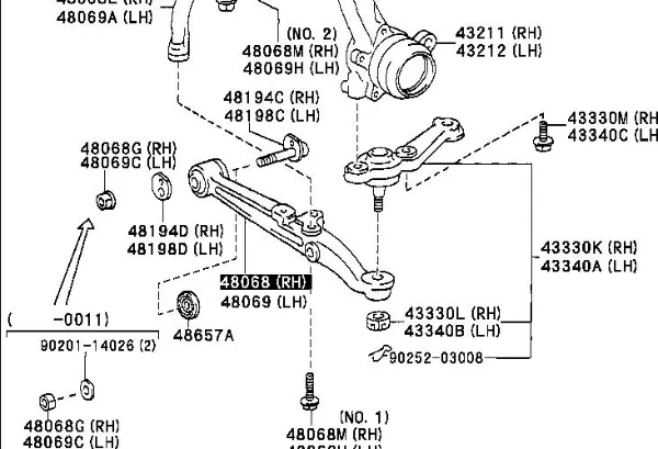 Braço oscilante inferior direito de suspensão dianteira 4806853010 Toyota