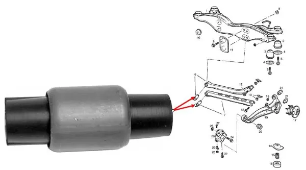 Bloco silencioso interno traseiro de braço oscilante transversal 0423316 Opel