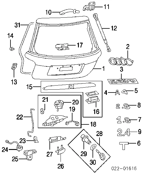 Fecho de tampa de porta-malas (de 3ª/5ª porta traseira) Audi A3 8L1