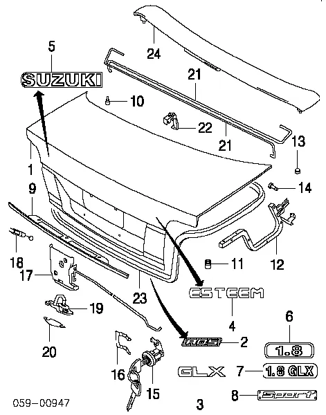 Tampa de porta-malas Suzuki Baleno EG