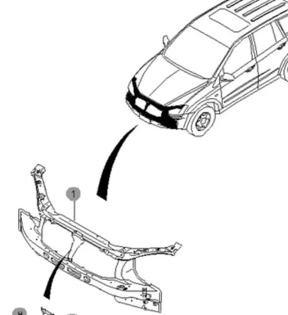 Suporte do radiador montado (painel de montagem de fixação das luzes) SsangYong Kyron 