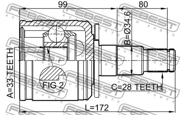 Junta homocinética interna dianteira esquerda TIJ0028 Magneti Marelli