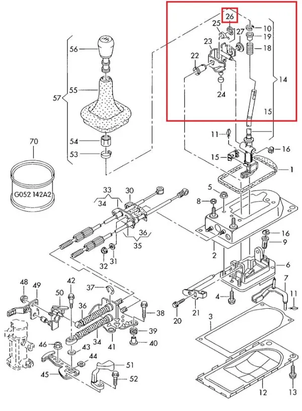 Bucha do mecanismo de mudança (de ligação) para Volkswagen Passat B3, B4 3A5, 351, 315