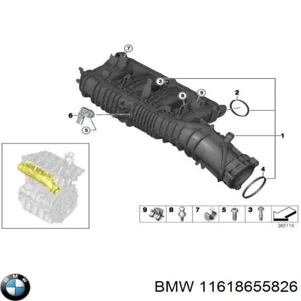 Tubo coletor de admissão 8655826 BMW