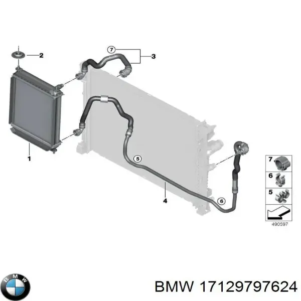 Mangueira (cano derivado) inferior do radiador de esfriamento 17129797624 BMW