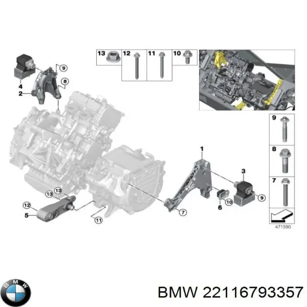 Coxim (suporte) esquerdo de motor 6793357 BMW