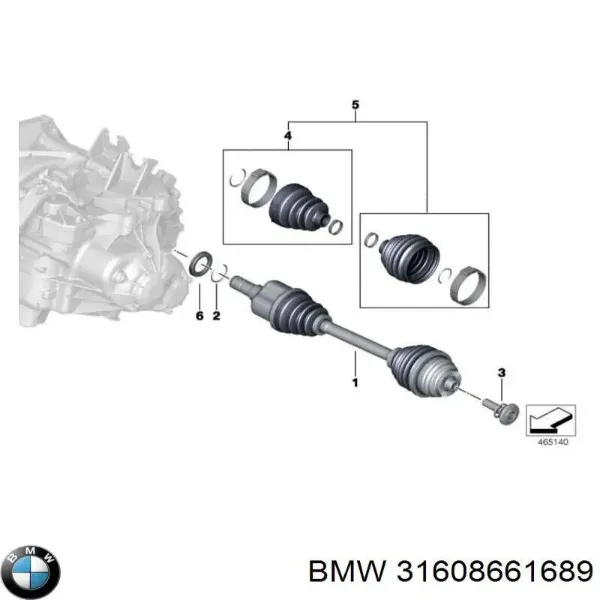 Semieixo (acionador) dianteiro esquerdo 31608661689 BMW