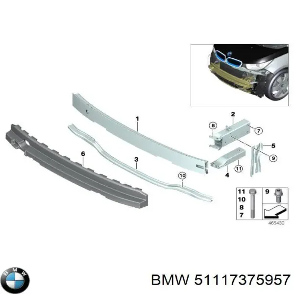 Consola de reforçador do pára-choque dianteiro 51117375957 BMW
