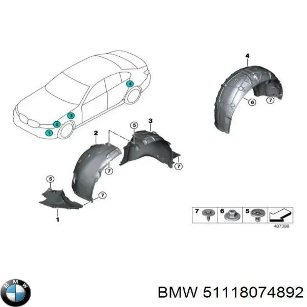 Guarda-barras direito dianteiro do pára-lama dianteiro 51718074892 BMW