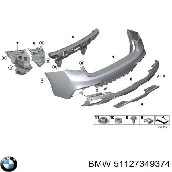 Consola central de absorvedor do pára-choque traseiro 51127349374 BMW
