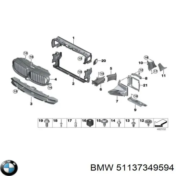 Moldura do pára-lama dianteiro direito 7349594 BMW