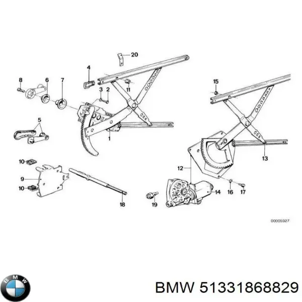 Mecanismo de acionamento de vidro da porta dianteira esquerda BMW 5 sedan (E28) (1980 - 1990) preço, a partir de