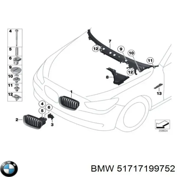 Grelha de limpadores de pára-brisa 51717199752 BMW