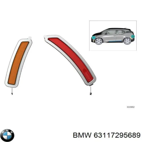 Retrorrefletor (refletor) do pára-choque dianteiro esquerdo 63117295689 BMW