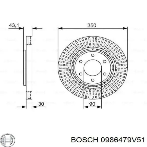 Disco do freio dianteiro 0986479V51 Bosch