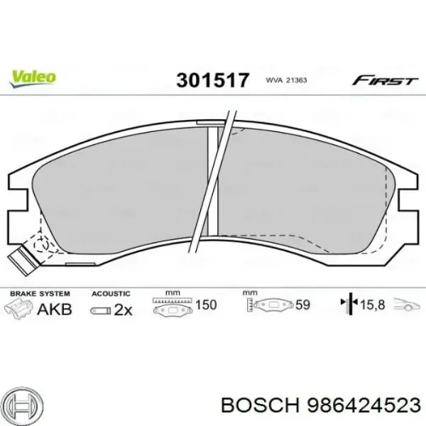 Sapatas do freio dianteiras de disco 986424523 Bosch