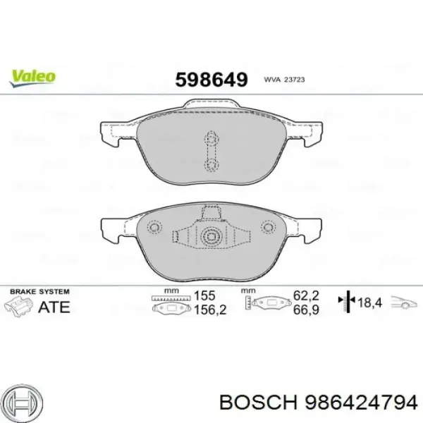 Sapatas do freio dianteiras de disco 986424794 Bosch