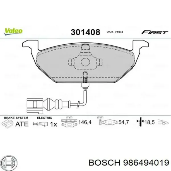 Sapatas do freio dianteiras de disco 986494019 Bosch