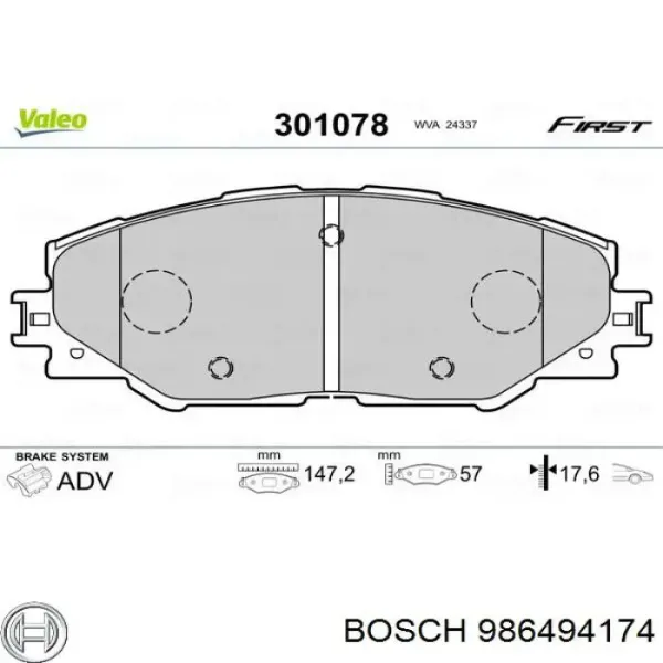 Sapatas do freio dianteiras de disco 986494174 Bosch