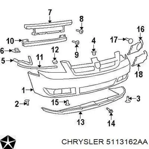 Reforçador do pára-choque dianteiro 5113162AA Chrysler