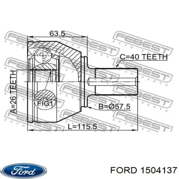 Semieixo (acionador) dianteiro direito 1504137 Ford