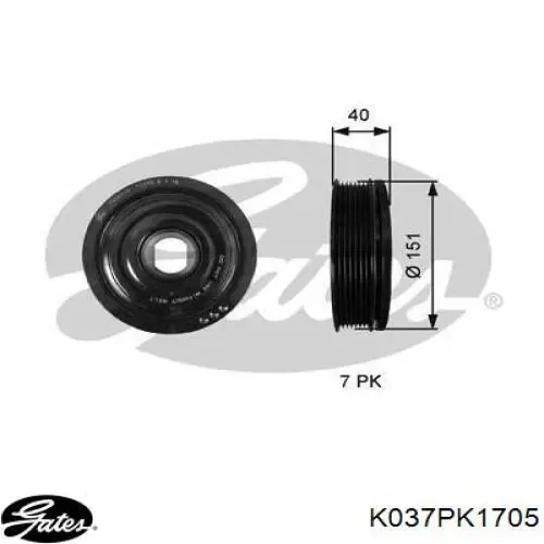 Correia dos conjuntos de transmissão, kit K037PK1705 Gates